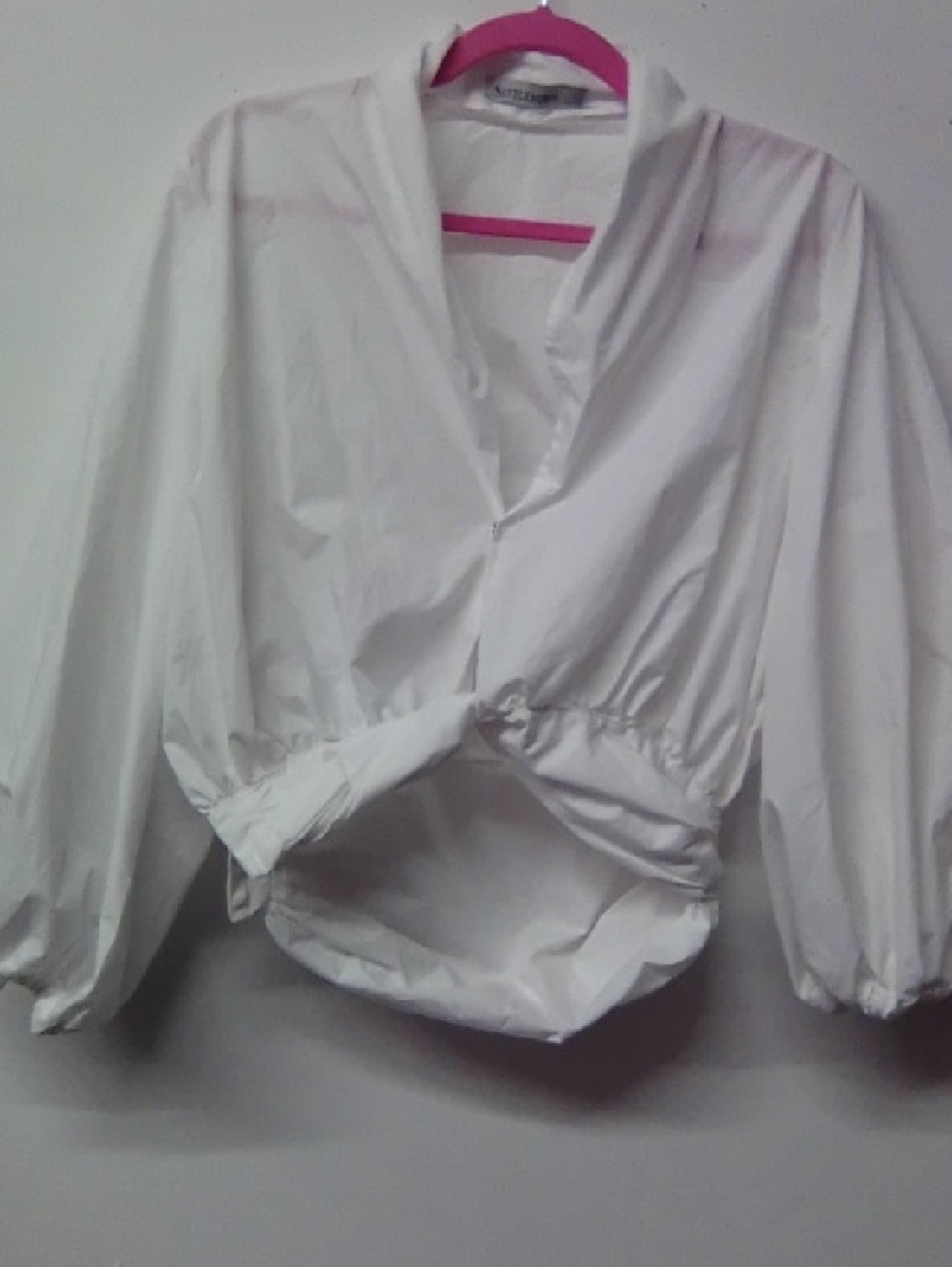 White Women's V-Neck Drawstring Jacket -